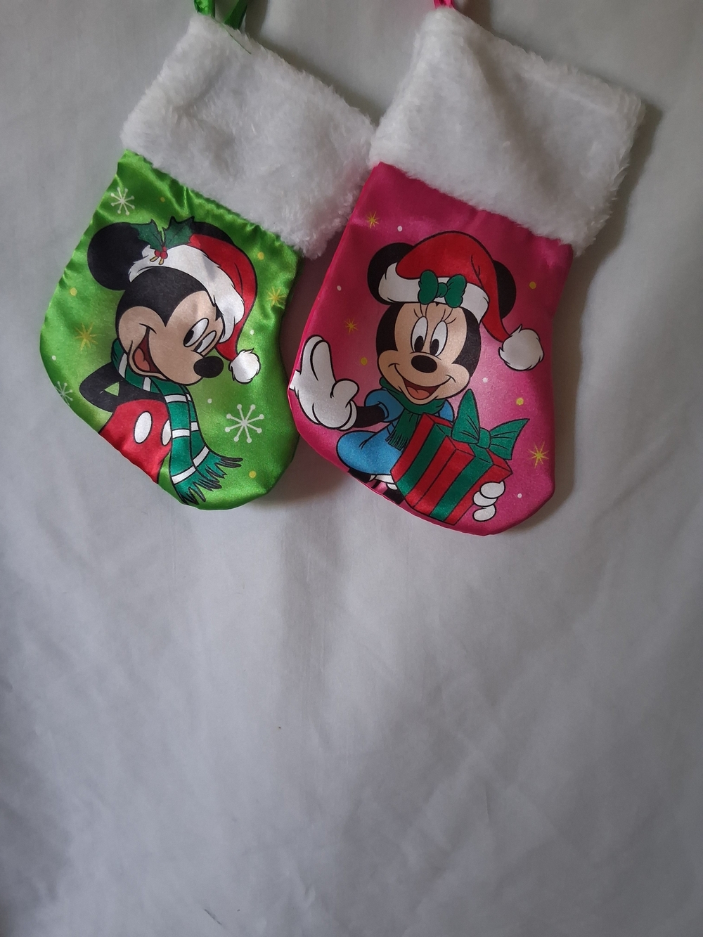 Disney Kids Mickey & Minnie Holiday Stockings  Pink and Green